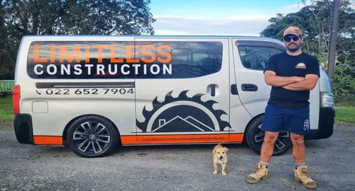 Image of owner of Limitless Construction standing next to work van